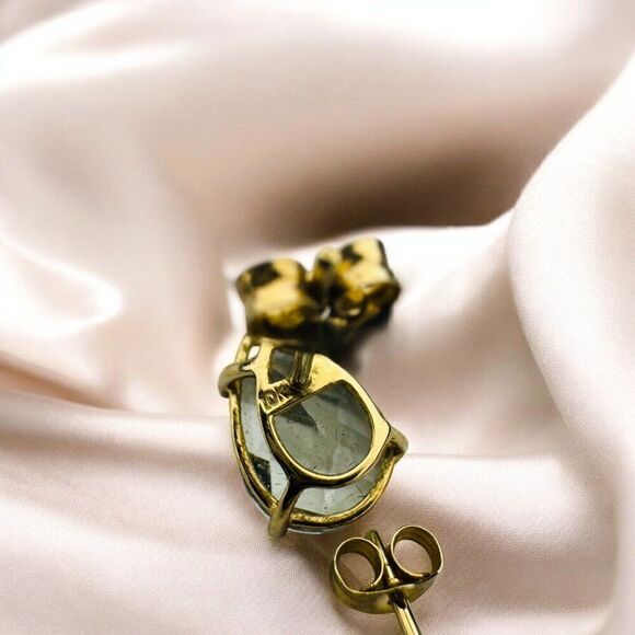 VINTAGE- 10k Gold -Prasiolite Earrings -3cttw- Pear Cut -August Birthstone -1.2g - Picture 11 of 16